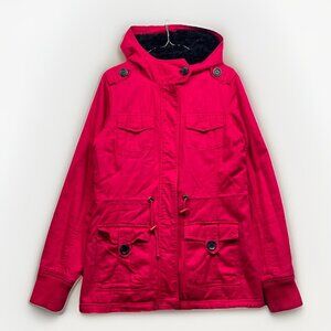 Y2K FOX Riders Company Pink Canvas Jacket Sherpa Fleece Wom L Racing Pockets